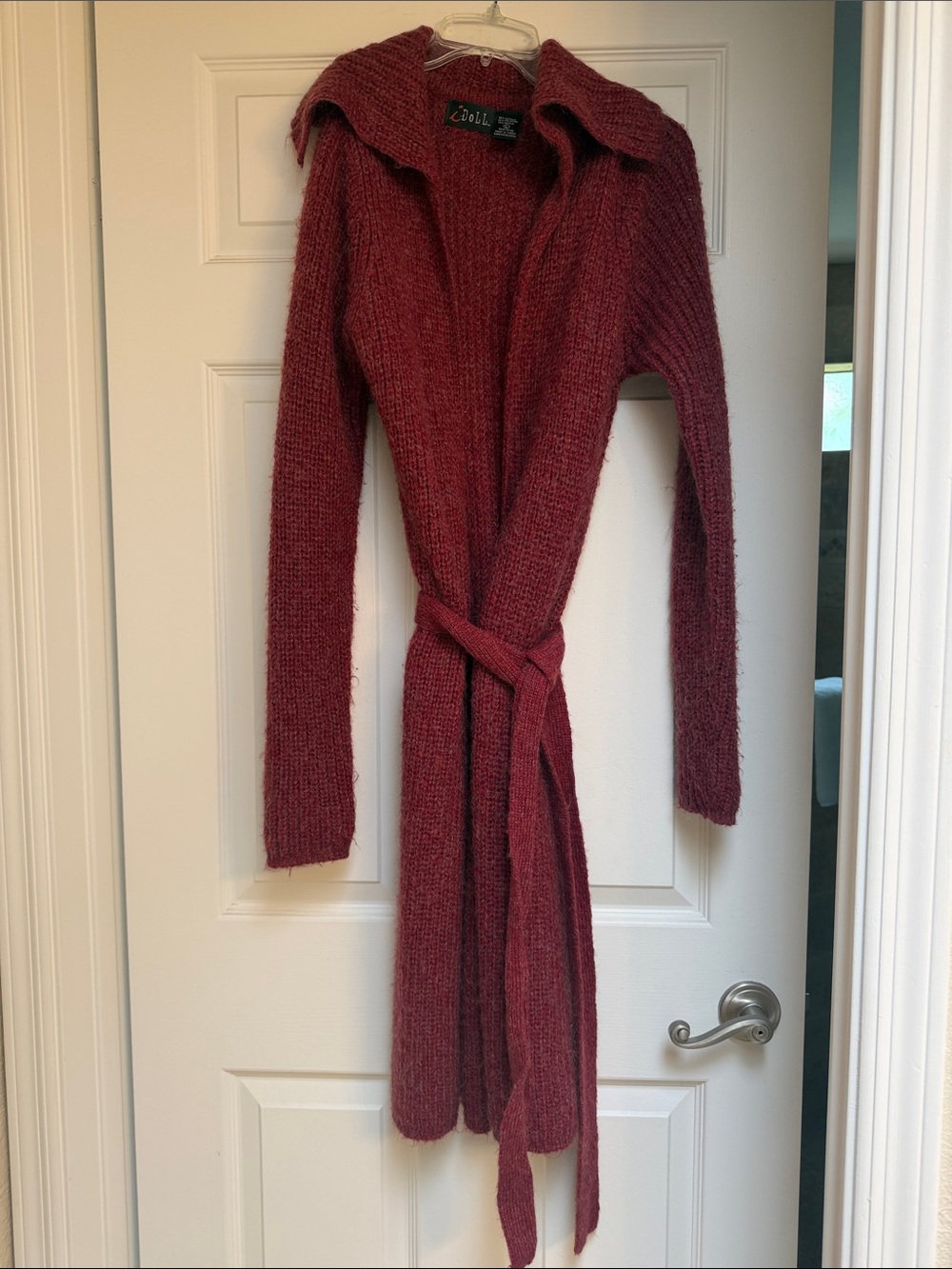Burgundy Long Wrap Cardigan with Belt